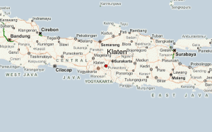 Part map of Indonesia, Klaten - Alexander's home town pictured in the centre